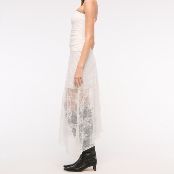 🆕 Abercrombie & Fitch White Lace Strapless Midi/Maxi Dress coastal cowgirl - Picture 4 of 7